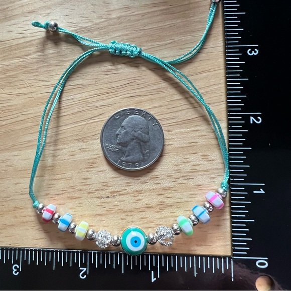 New Evil Eye Bead Aqua Macramé Adjustable Bracelet - Picture 4 of 5